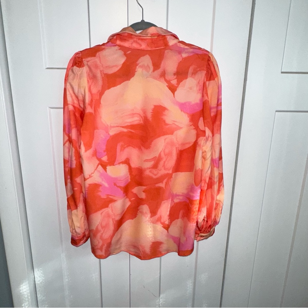 Women's Orange and Pink Holiday Vacation Flower Print Shirt - M - NWT - Picture 5 of 7